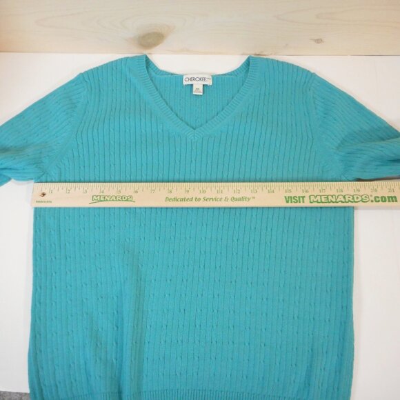 Cherokee Womens size XXL Cable knit Sweater Teal Aqua Blue V-neck - Picture 4 of 9